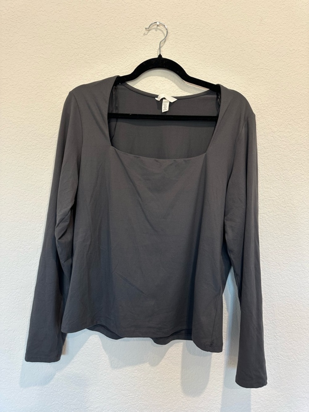 H&M Gray Square Neck Long Sleeve Top SIZE XL X-LARGE